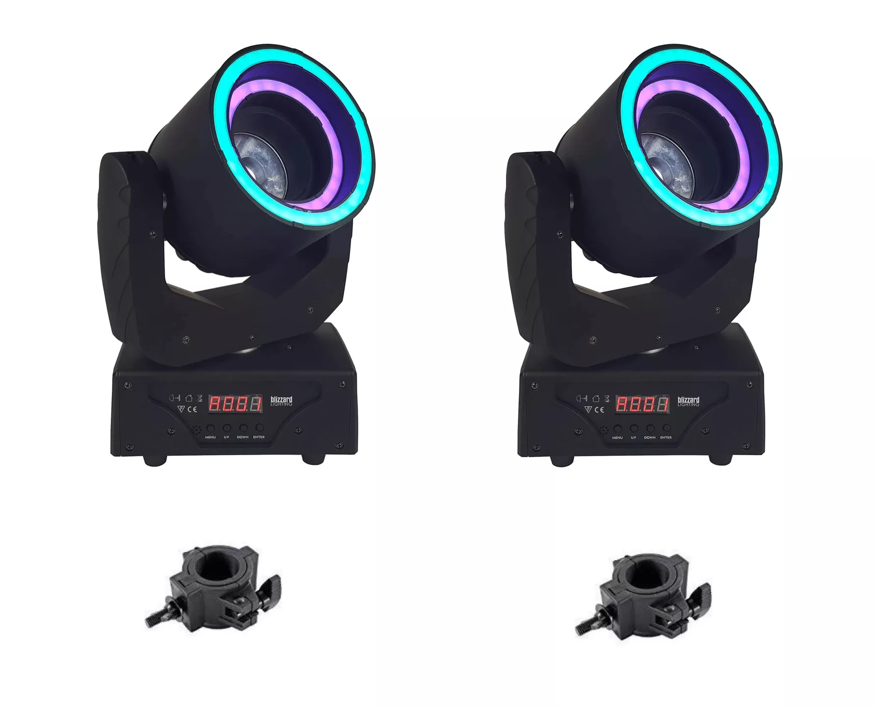 2 Blizzard Hypno Beam LED Beam Moving Heads with Free Clamps