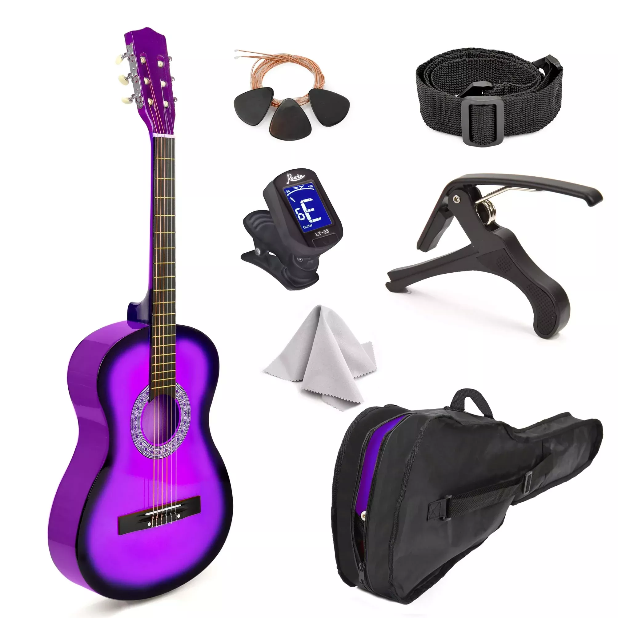 30'' Wood Classical Guitar with Case and Accessories for Kids/Girls/Boys/Beginners (Purple Gradient)