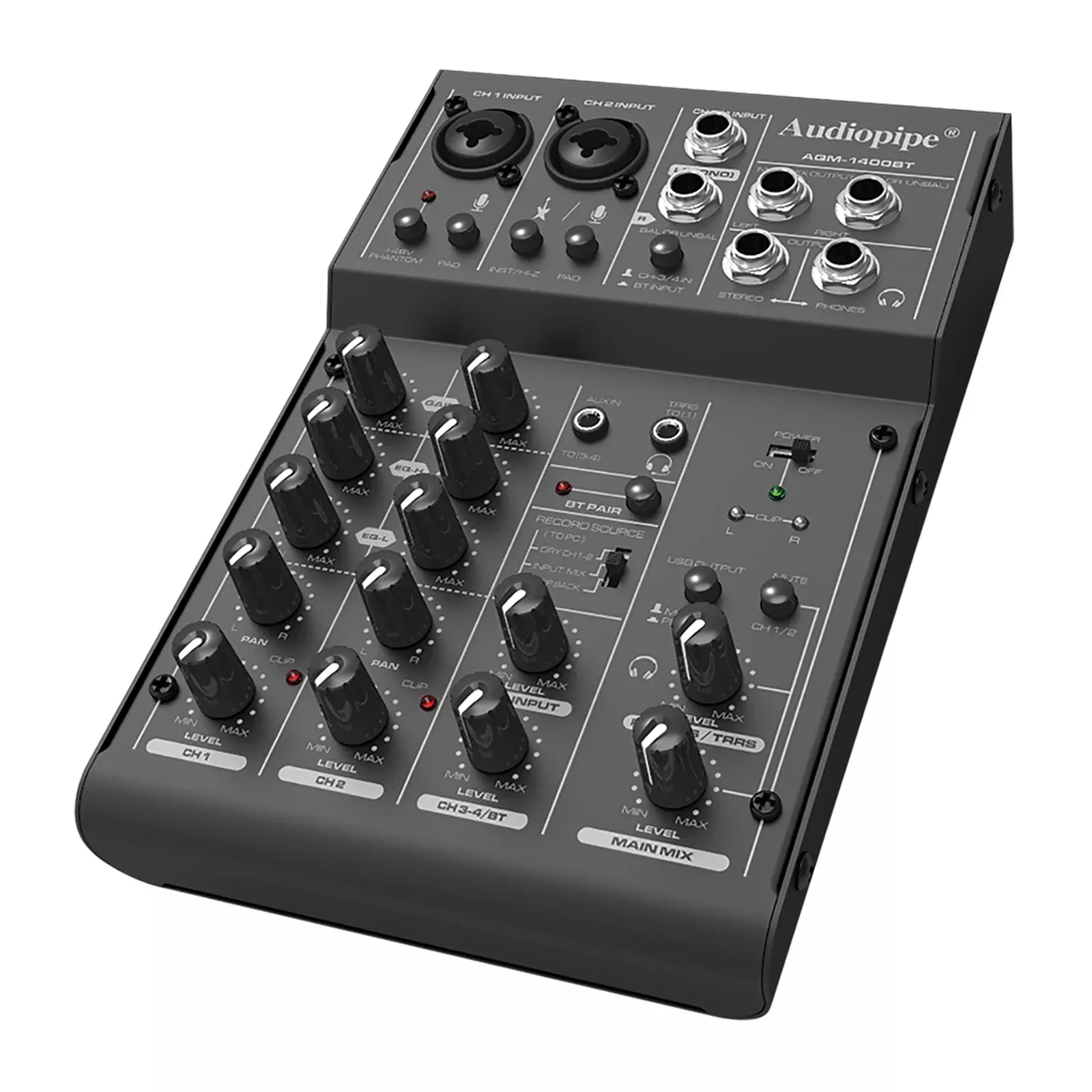 4 Channel Mic-Line Audio Mixer With USB Interface (AQM-1400BT)