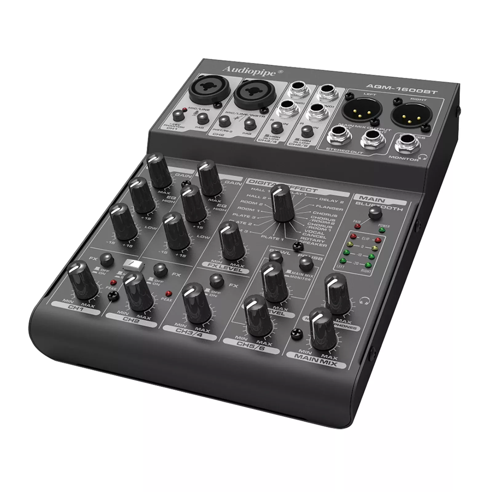 6 Channel Mic-Line Audio Mixer With USB Interface (AQM-1600BT)