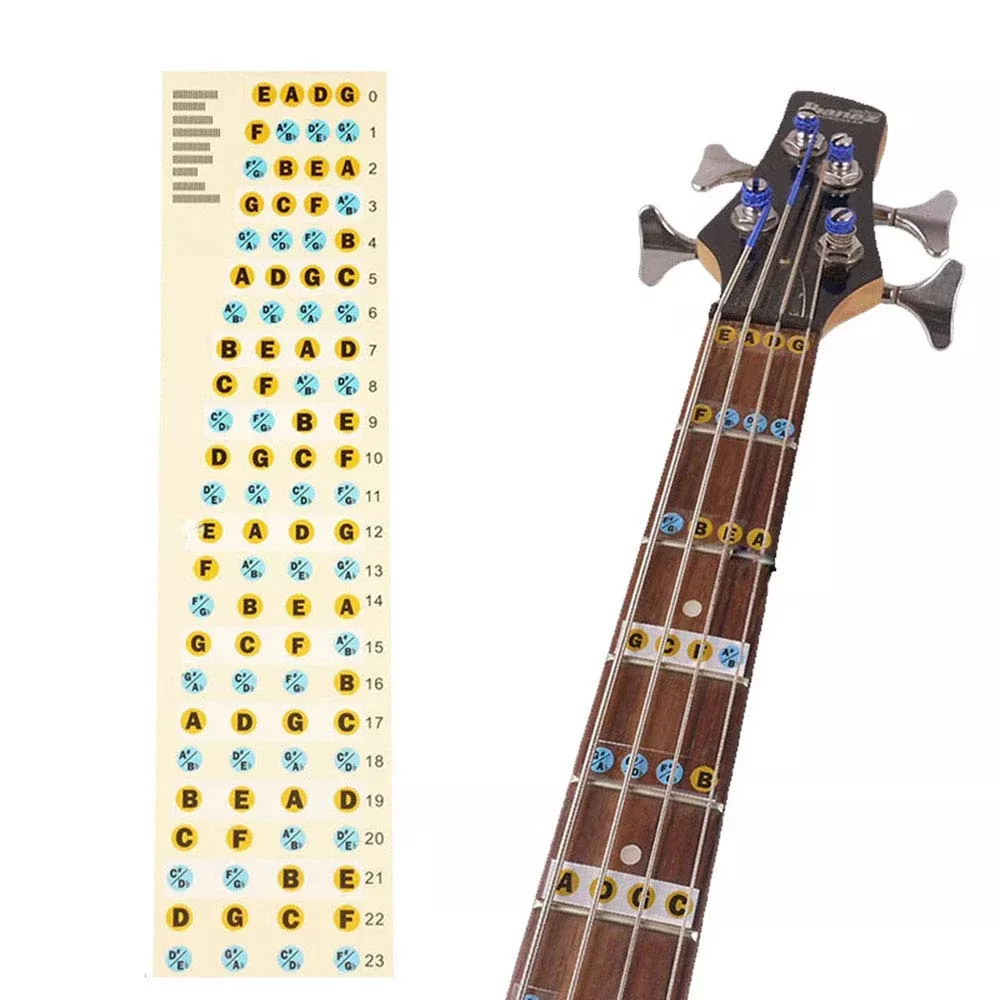 Bass Guitar Fretboard Note Map Decals/Stickers,4-string Bass Guitar Fingerboard for Beginner