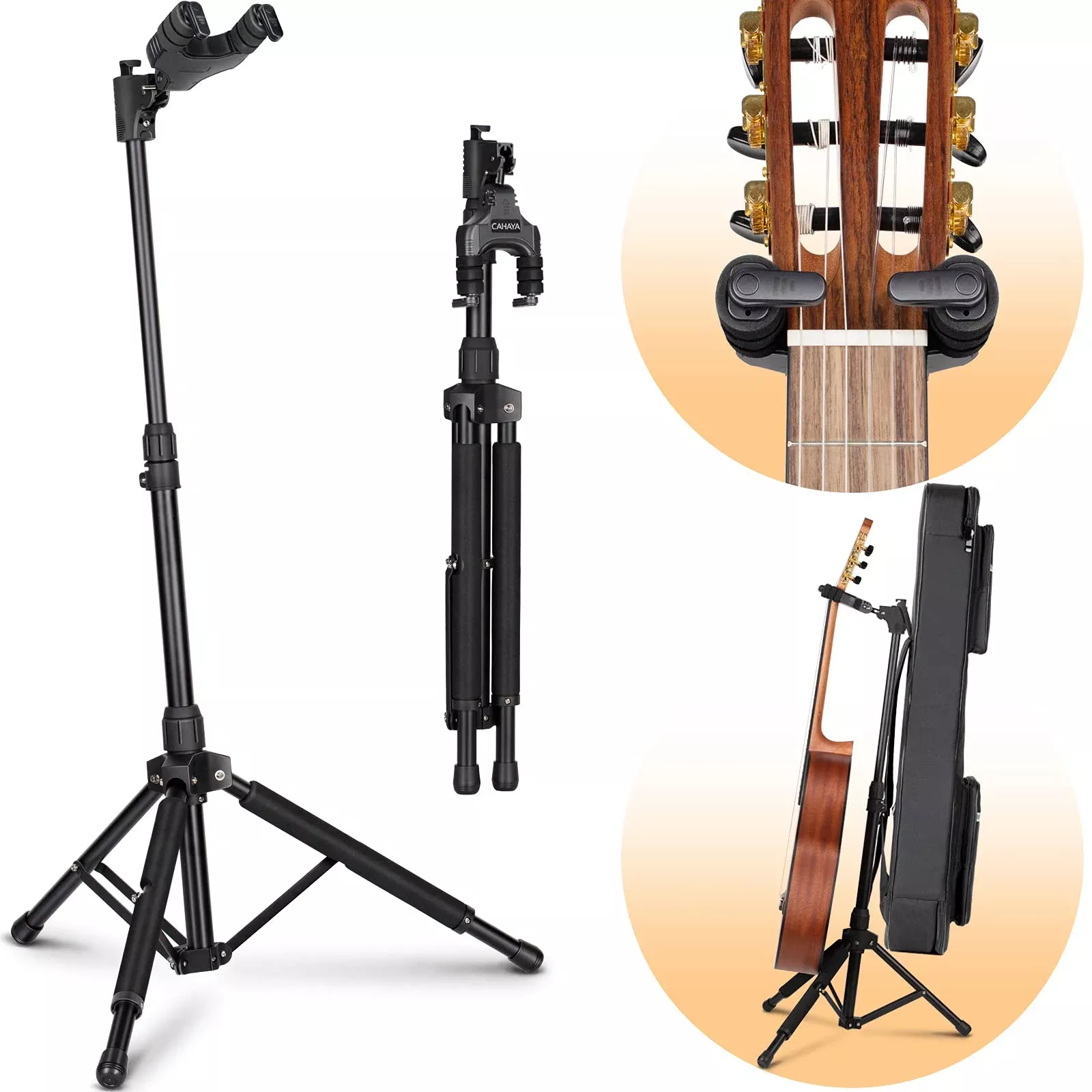 CAHAYA Guitar Stand Universal with Neck Holder Folding Tripod Floor Iron Stand for Acoustic Electric Classical Bass Guitars CY02