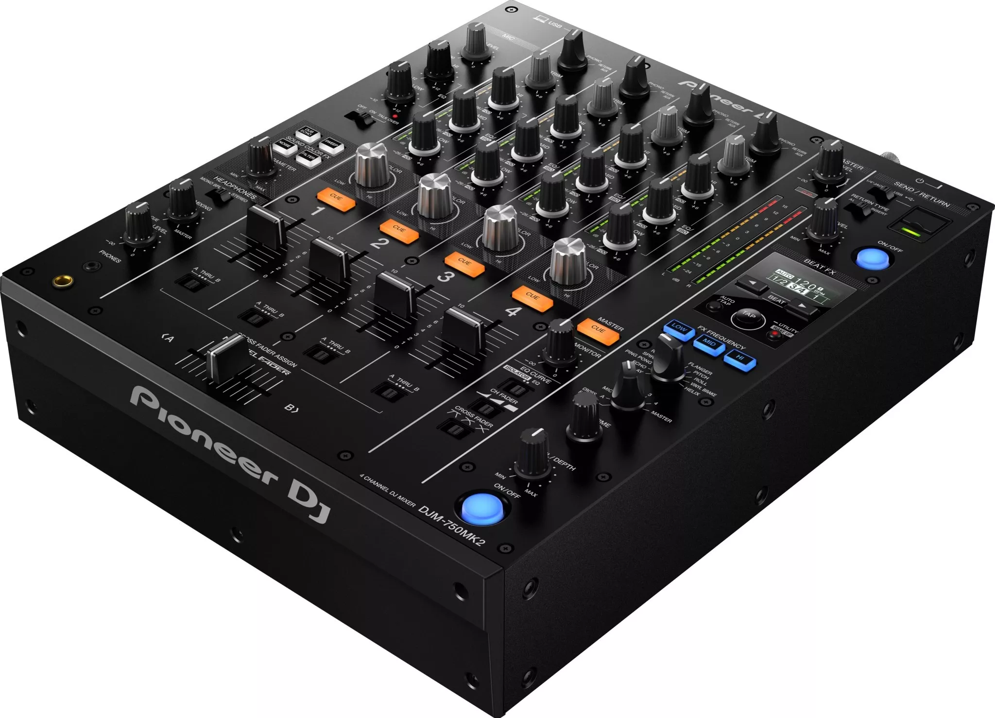 DJM-750MK2: 4-channel Digital DJ Mixer with Analog and Digital I/O, 6 Sound Color FX, 11 Beat FX, 3-band Switchable Iso EQs, and Send/Return Loop - Pioneer DJ