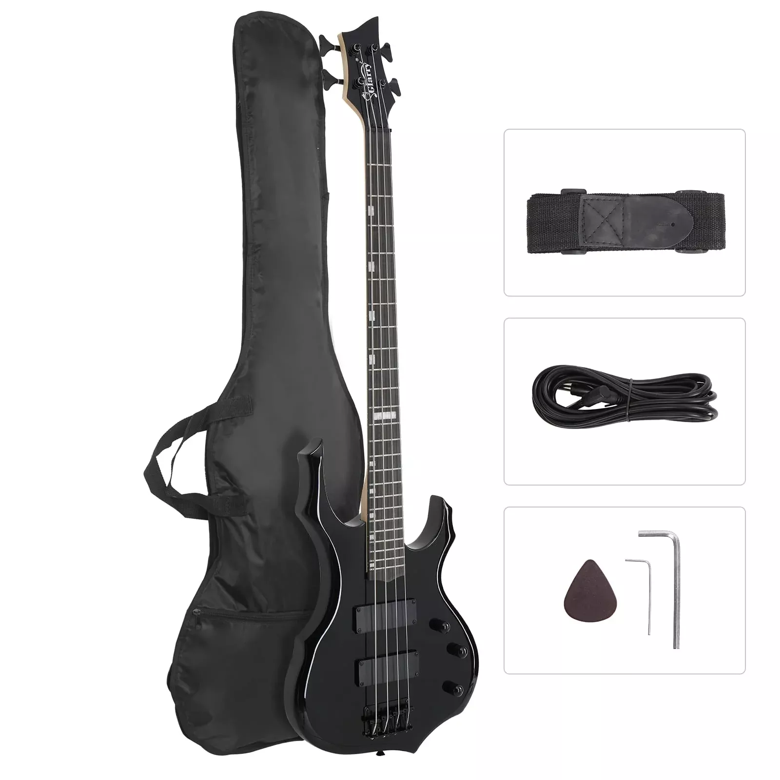 GLARRY Electric Bass Guitar 4 Strings Buring Fire Style HH Pickups for Beginner Adults Right Hand Amp Cable, Bag, Strap and Cord