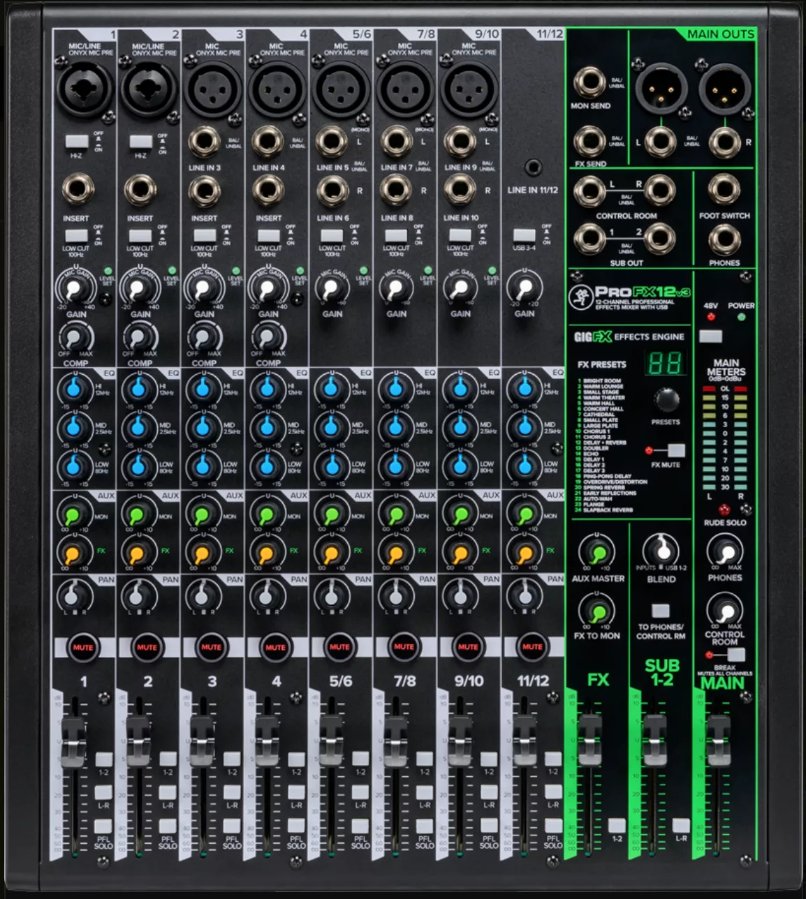 Mackie ProFX12v3 12-Channel Effects Mixer with USB and Compressors