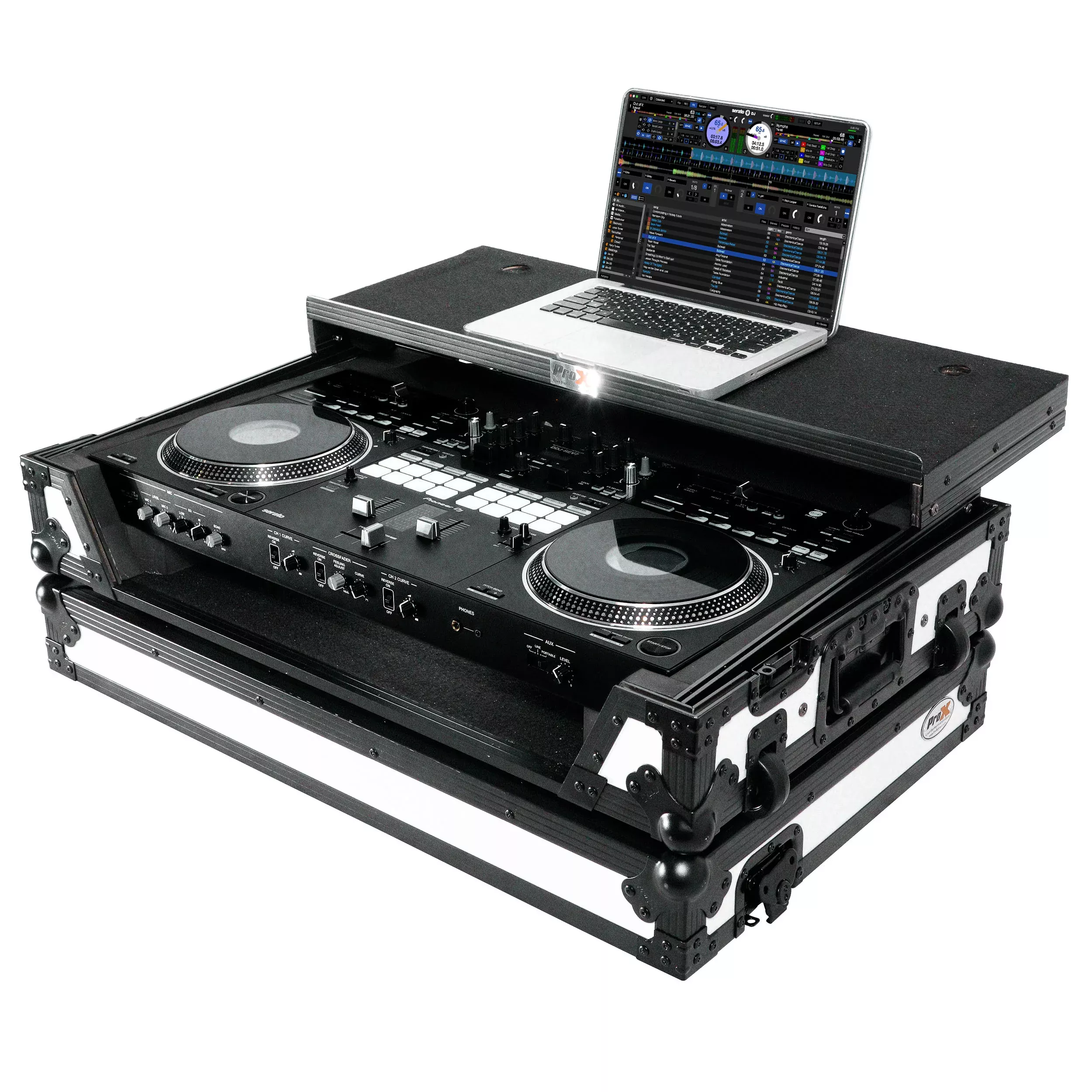 ProX ATA Flight Case for Pioneer DDJ-REV7 DJ Controller with Laptop Shelf 1U Rack Space and Wheels – White Black