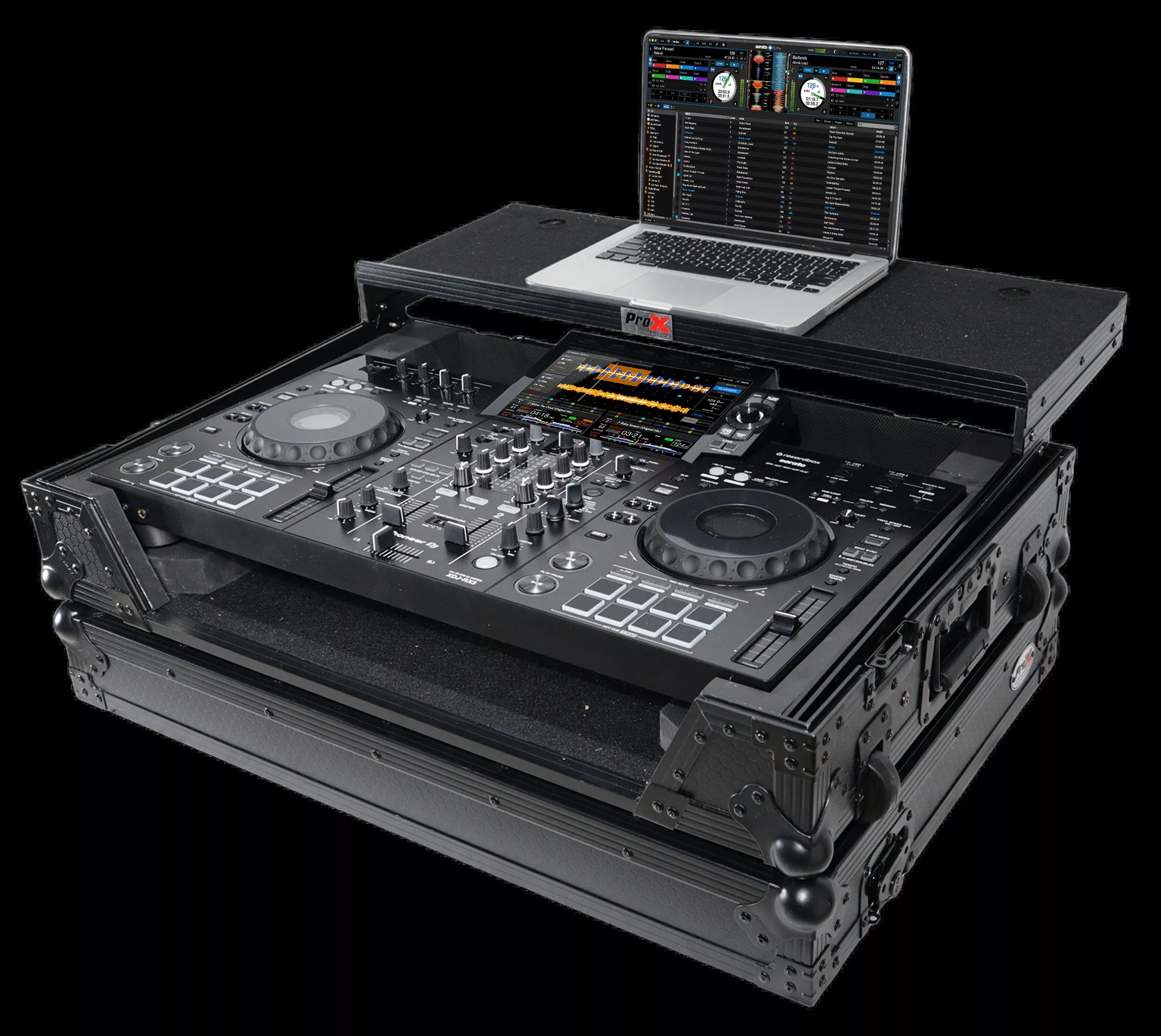 ProX ATA Style DJ Controller Case for Pioneer DDJ-REV5 XDJ-RX3 RX2 Case with Laptop Shelf and Wheels | Black Finish
