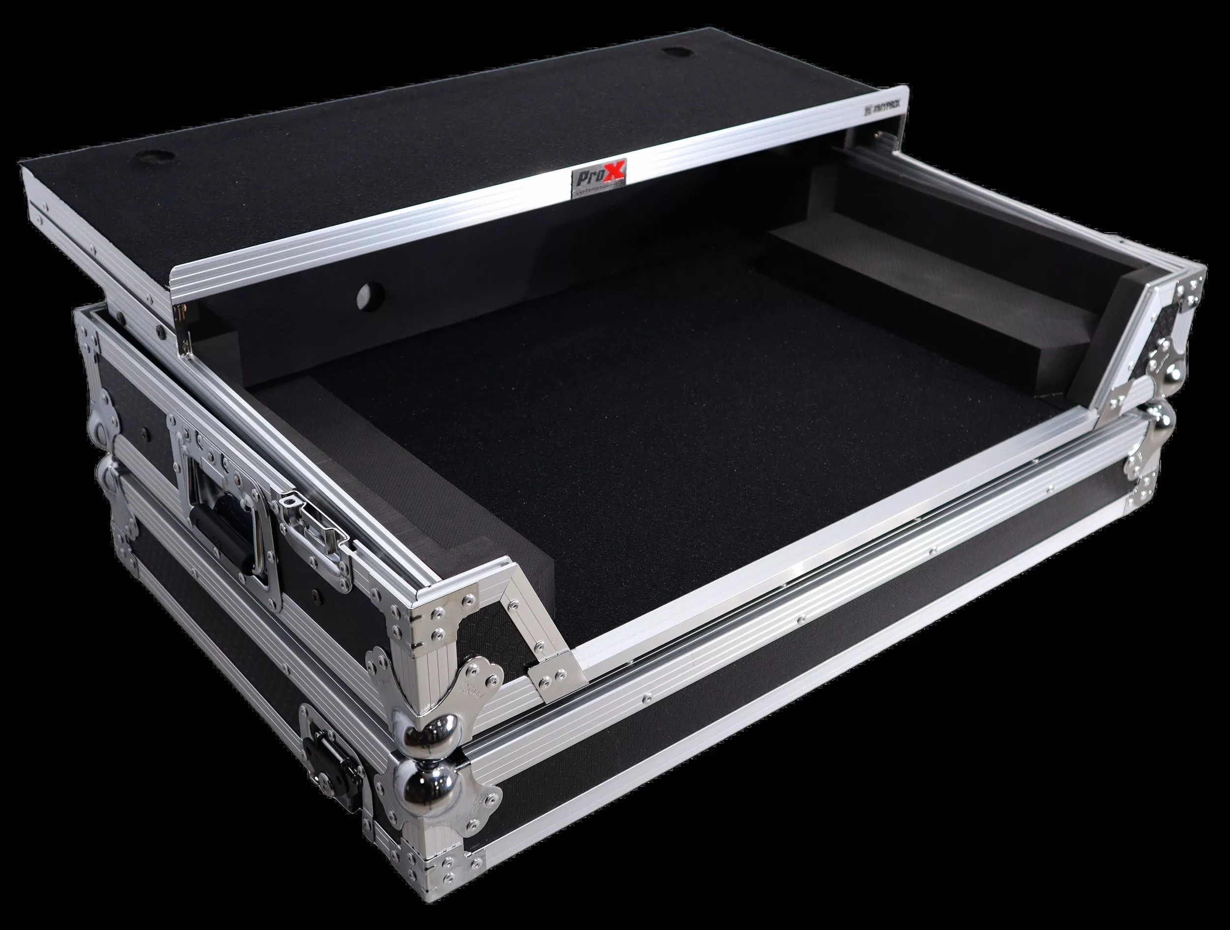 ProX Flight Style Road Case For Pioneer DDJ-FLX10 or DDJ-GRV6 DJ Controller with Laptop Shelf 2U Rack Space Wheels