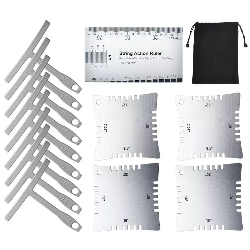 TIMESETL 14Pcs Guitar Luthier Tools Set Including Understring Guitar Radius Gauge, String Action Ruler Gauge, Guitar Notched Rad