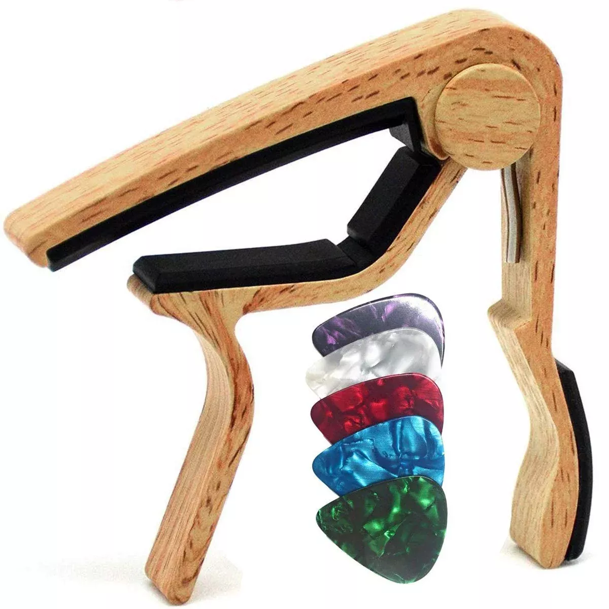 WINGO Guitar Capo for Acoustic and Electric Guitar with 5 Picks, Burlywood