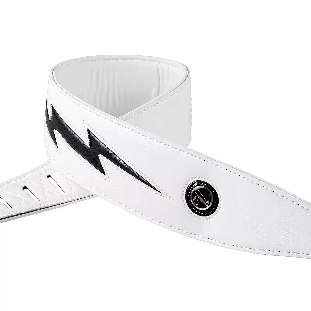 YUEKO Cool Lightning Pattern Guitar Strap for Electric Guitar/Bass (White)